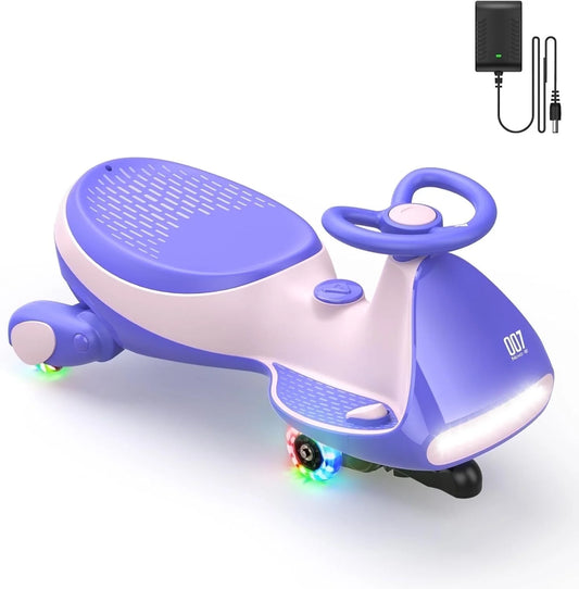 Electric Wiggle Car with Pedal, Rechargeable Battery, Cyberwiggle, 2 in 1 Swing Car, 2 Speed, Anti-Rollover, Flashing Wheels, Bluetooth, for Ages 3 and Up, 150 Lbs, Pink