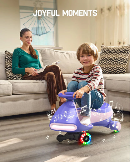 12V N7 Pro Electric Wiggle Car with Pedal, 2-In-1 Kids Ride on Toy, Rechargeable Battery, 2-Speed, Anti-Rollover, Flashing Wheels, Bluetooth Music, for Ages 3+, 150 Lbs, Pink