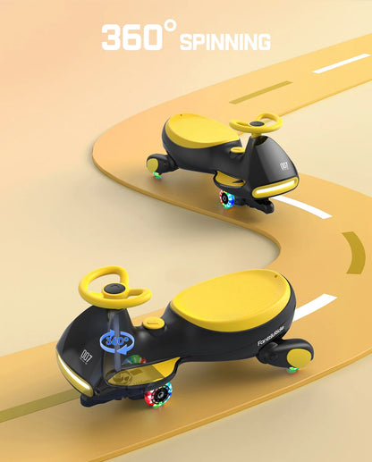 6V N7 Classic Electric Wiggle Car with Pedal, Rechargeable Battery, Cyberwiggle, 2 in 1 Swing Car, 2 Speed, Anti-Rollover, Flashing Wheels, Bluetooth, for Ages 3 and Up, 150 Lbs, Yellow