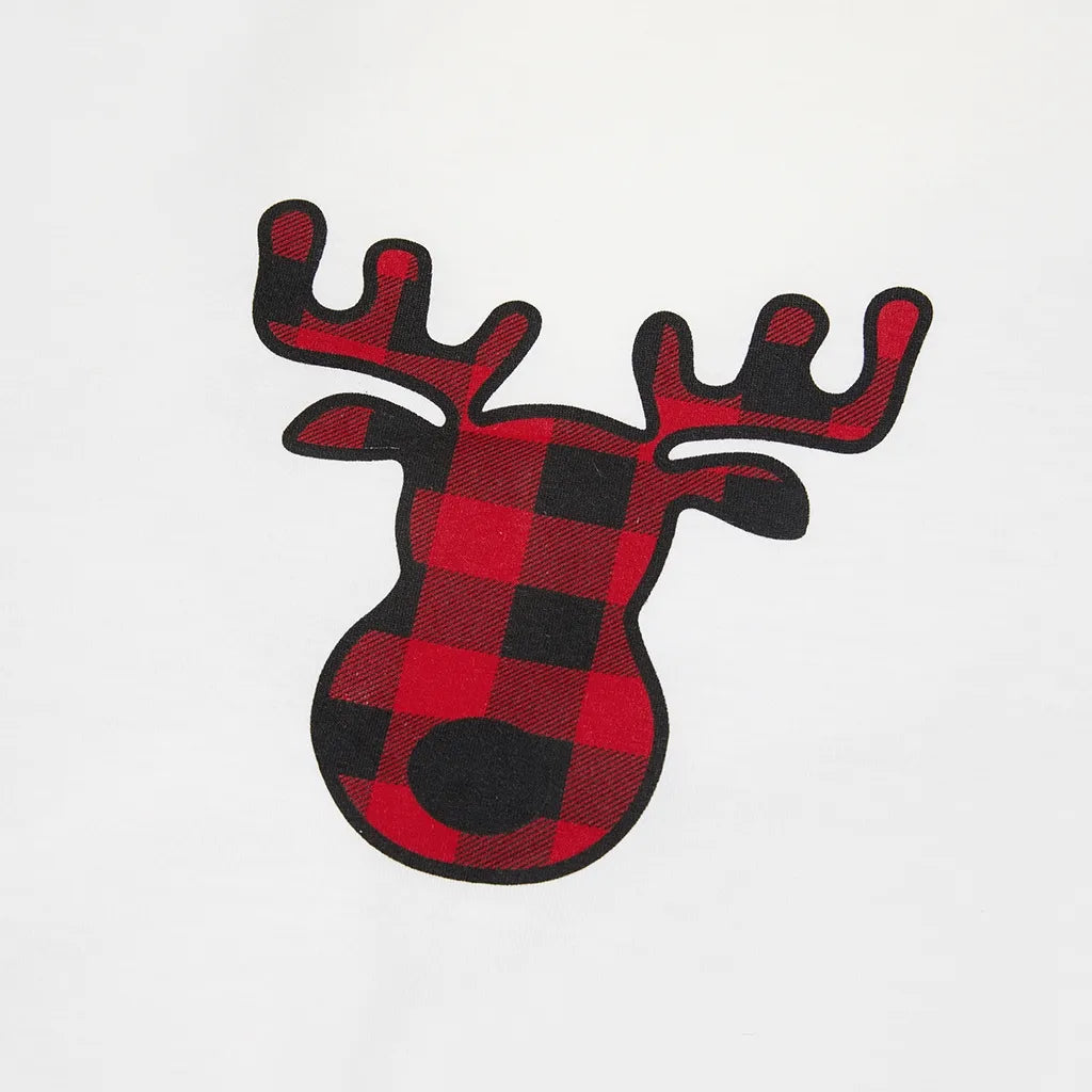 Christmas Pajamas Family Matching 2 Piece Pjs Sets for Kids Girls Boys Deer Long Sleeve Top & Plaid Pants with Socks Holiday Sleepwear, Black/White, 4-5 Years