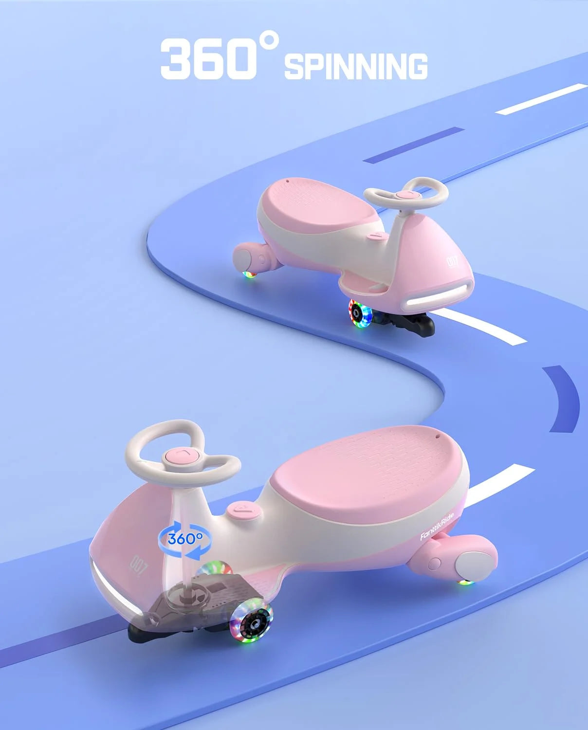 Electric Wiggle Car with Pedal, Rechargeable Battery, Cyberwiggle, 2 in 1 Swing Car, 2 Speed, Anti-Rollover, Flashing Wheels, Bluetooth, for Ages 3 and Up, 150 Lbs,Pinkish White