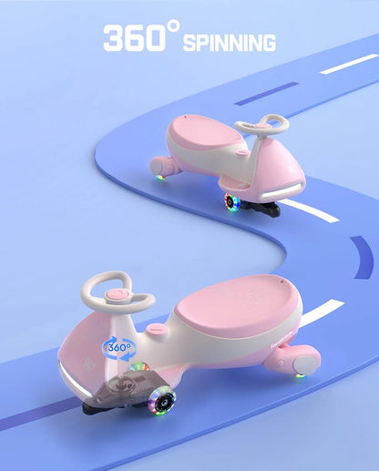 Electric Wiggle Car with Pedal, Rechargeable Battery, Cyberwiggle, 2 in 1 Swing Car, 2 Speed, Anti-Rollover, Flashing Wheels, Bluetooth, for Ages 3 and Up, 150 Lbs,Pinkish White