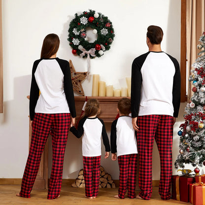 Christmas Pajamas Family Matching 2 Piece Pjs Sets for Kids Girls Boys Deer Long Sleeve Top & Plaid Pants with Socks Holiday Sleepwear, Black/White, 4-5 Years