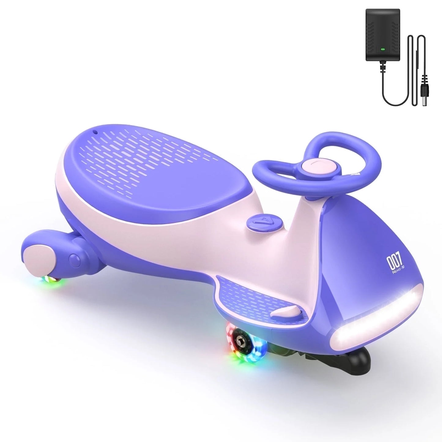 12V N7 Pro Electric Wiggle Car with Pedal, 2-In-1 Kids Ride on Toy, Rechargeable Battery, 2-Speed, Anti-Rollover, Flashing Wheels, Bluetooth Music, for Ages 3+, 150 Lbs, Pink