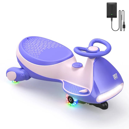 12V N7 Pro Electric Wiggle Car with Pedal, 2-In-1 Kids Ride on Toy, Rechargeable Battery, 2-Speed, Anti-Rollover, Flashing Wheels, Bluetooth Music, for Ages 3+, 150 Lbs, Pink