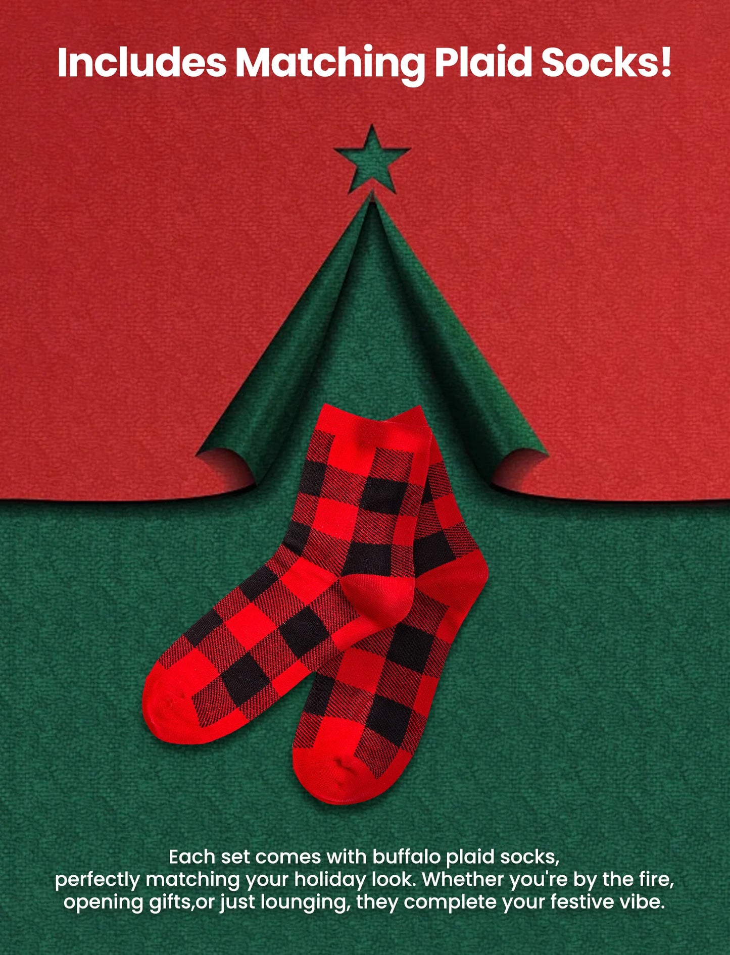 Christmas Pajamas Family Matching 2 Piece Pjs Sets for Kids Girls Boys Deer Long Sleeve Top & Plaid Pants with Socks Holiday Sleepwear, Black/White, 4-5 Years