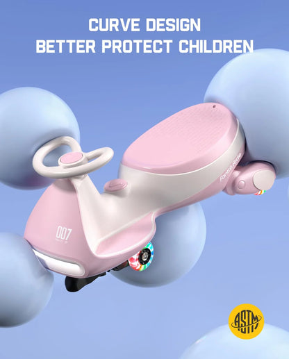 Electric Wiggle Car with Pedal, Rechargeable Battery, Cyberwiggle, 2 in 1 Swing Car, 2 Speed, Anti-Rollover, Flashing Wheels, Bluetooth, for Ages 3 and Up, 150 Lbs,Pinkish White