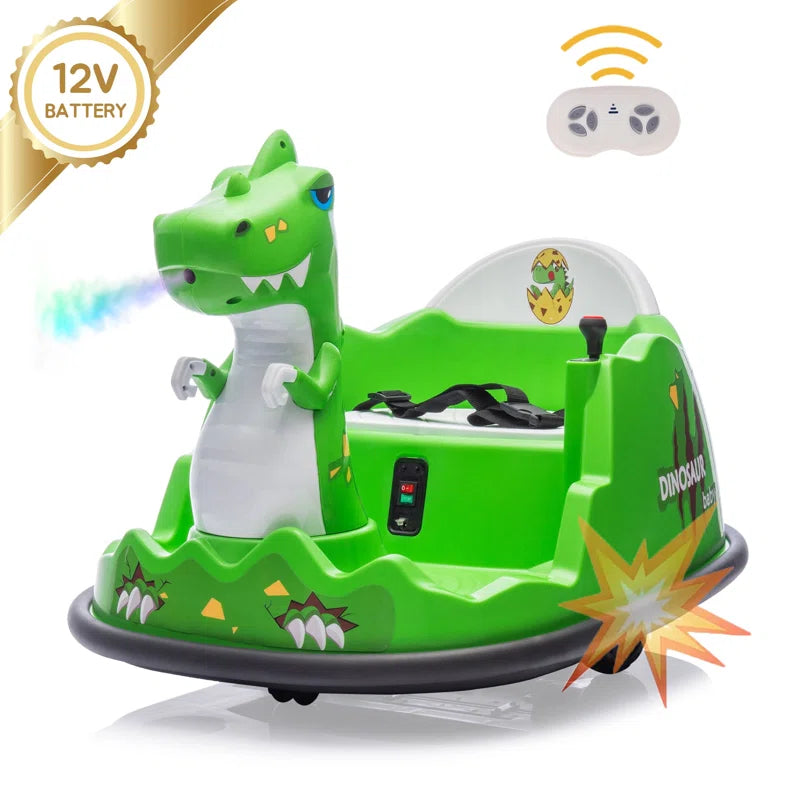 12V Electric Dinosaur Bumper Car for Kids, Spray, 360-Degree Spin, Remote Control, Music, Ride on Toy for Toddlers