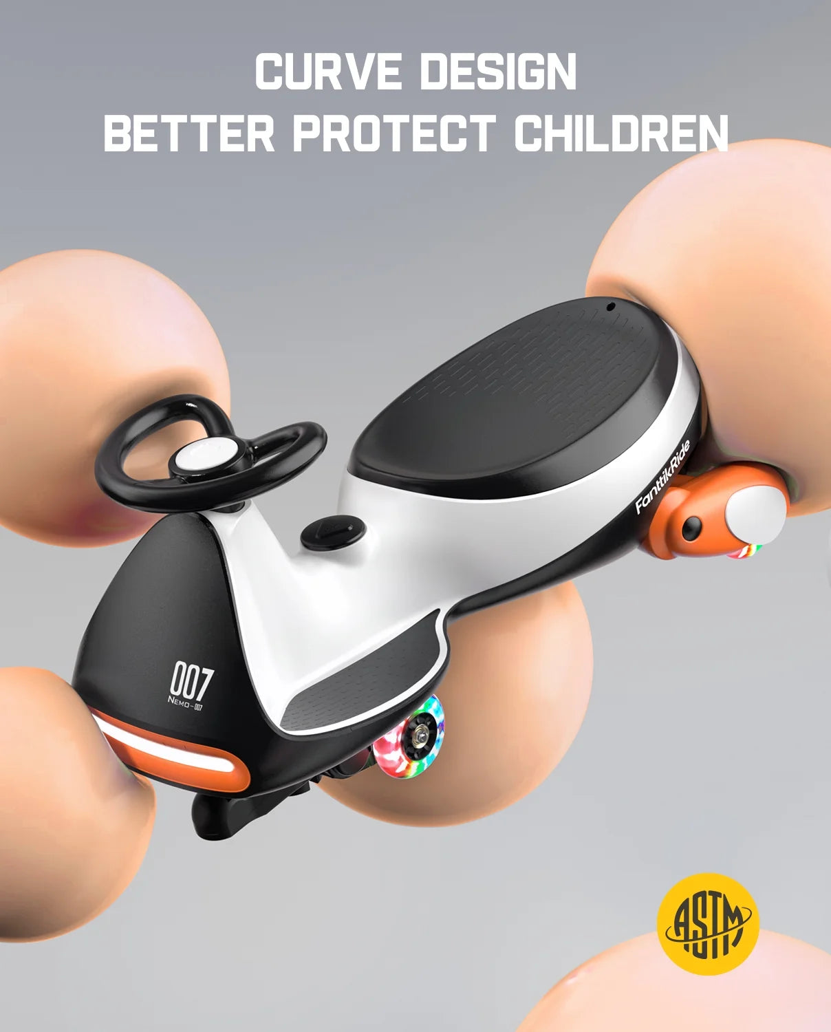 12V N7 Pro Electric Wiggle Car with Pedal, 2-In-1 Kids Ride on Toy, Rechargeable Battery, 2-Speed, Anti-Rollover, Flashing Wheels, Bluetooth Music, for Ages 3+, 150 Lbs, Penguin Black