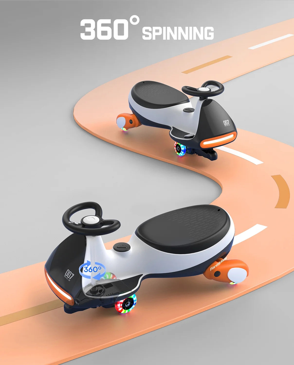 12V N7 Pro Electric Wiggle Car with Pedal, 2-In-1 Kids Ride on Toy, Rechargeable Battery, 2-Speed, Anti-Rollover, Flashing Wheels, Bluetooth Music, for Ages 3+, 150 Lbs, Penguin Black