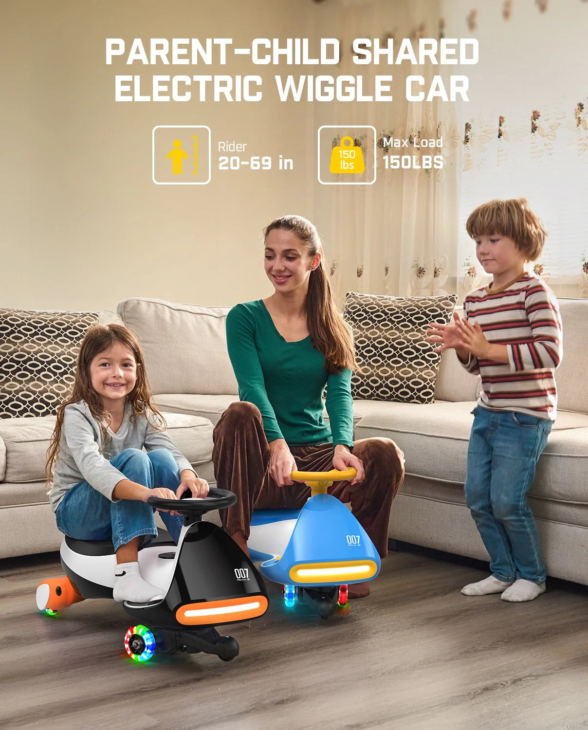 12V N7 Pro Electric Wiggle Car with Pedal, 2-In-1 Kids Ride on Toy, Rechargeable Battery, 2-Speed, Anti-Rollover, Flashing Wheels, Bluetooth Music, for Ages 3+, 150 Lbs, Penguin Black