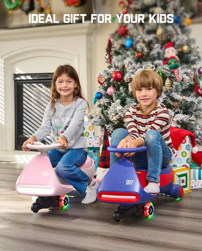 Electric Wiggle Car with Pedal, Rechargeable Battery, Cyberwiggle, 2 in 1 Swing Car, 2 Speed, Anti-Rollover, Flashing Wheels, Bluetooth, for Ages 3 and Up, 150 Lbs,Pinkish White