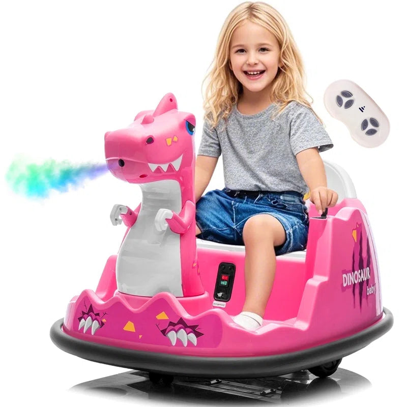 12V Electric Dinosaur Bumper Car for Kids, Spray, 360-Degree Spin, Remote Control, Music, Ride on Toy for Toddlers