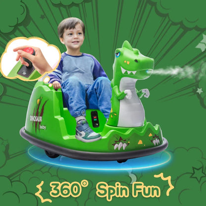 12V Electric Dinosaur Bumper Car for Kids, Spray, 360-Degree Spin, Remote Control, Music, Ride on Toy for Toddlers