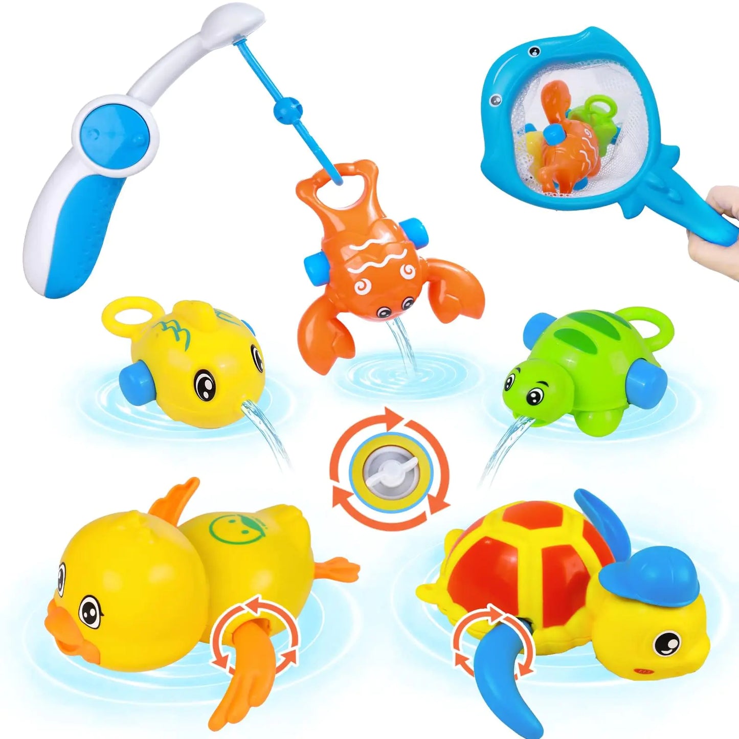 Cuterabit Bath Toys Fishing Games Wind up Swimming Turtle and Duck Bath Toys for Toddlers 1-3 Bathroom Toys Pool Toys Water Toys for Baby Kids Infant Boys Girls